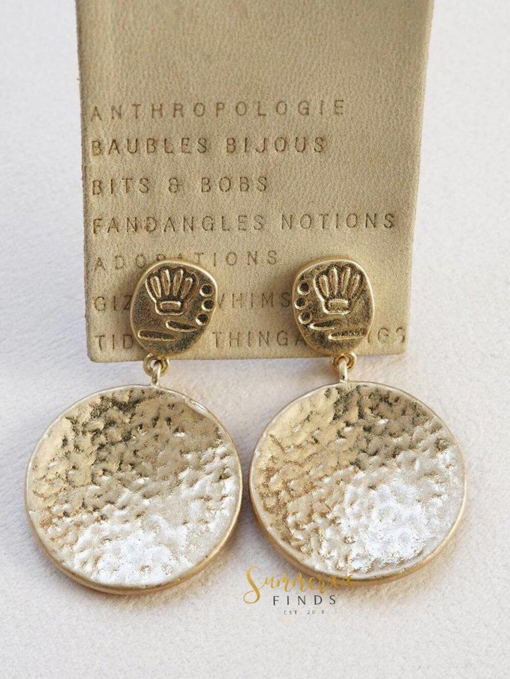 Anthropologie Gold Hammered Disc Earrings